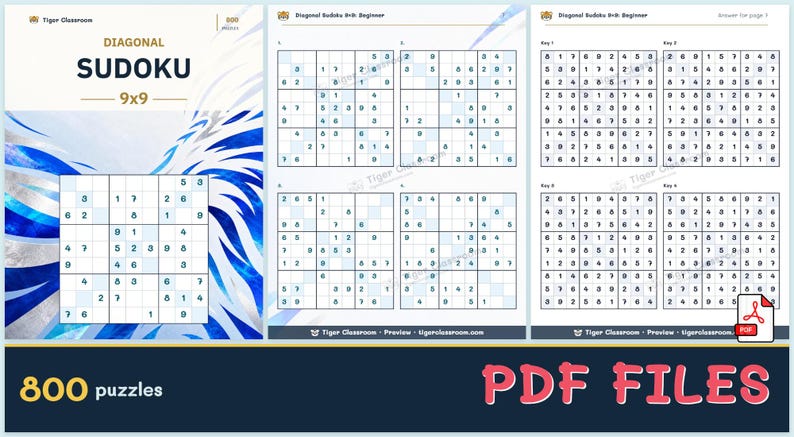 Diagonal Sudoku 9x9: 800 Printable Puzzles with Answers imagen 12