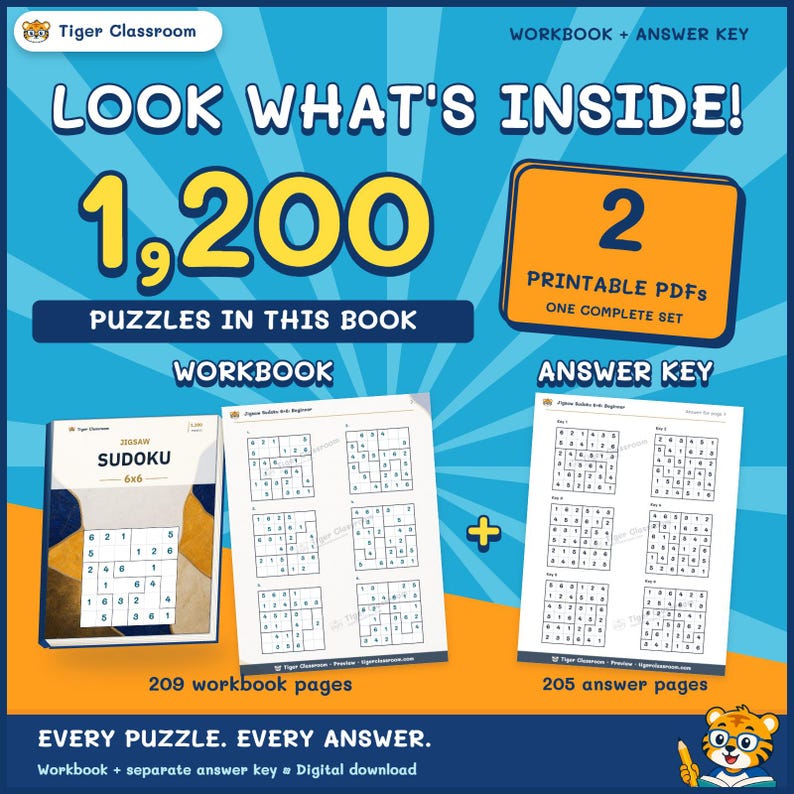 Jigsaw Sudoku 6x6: 1,200 Printable Puzzles with Answers image 2