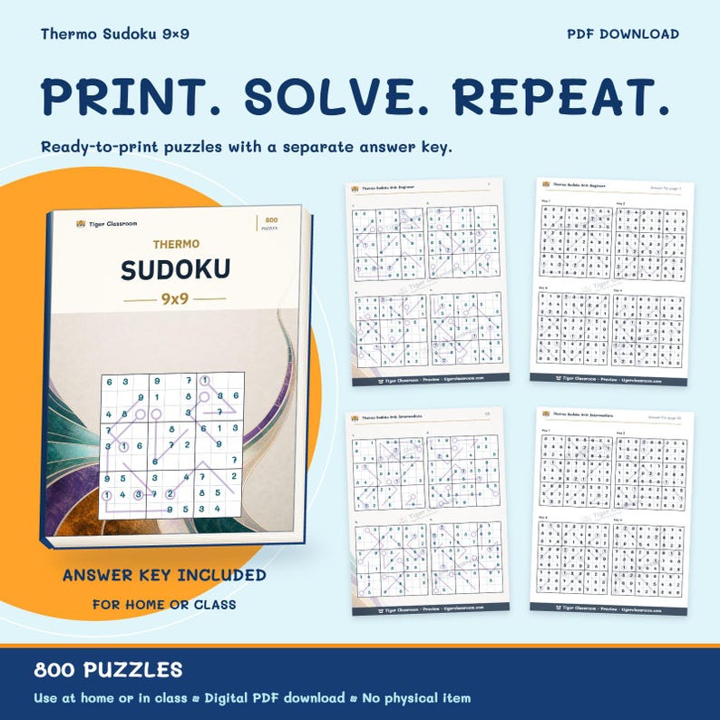 Thermo Sudoku 9x9: 800 Printable Puzzles with Answers image 10
