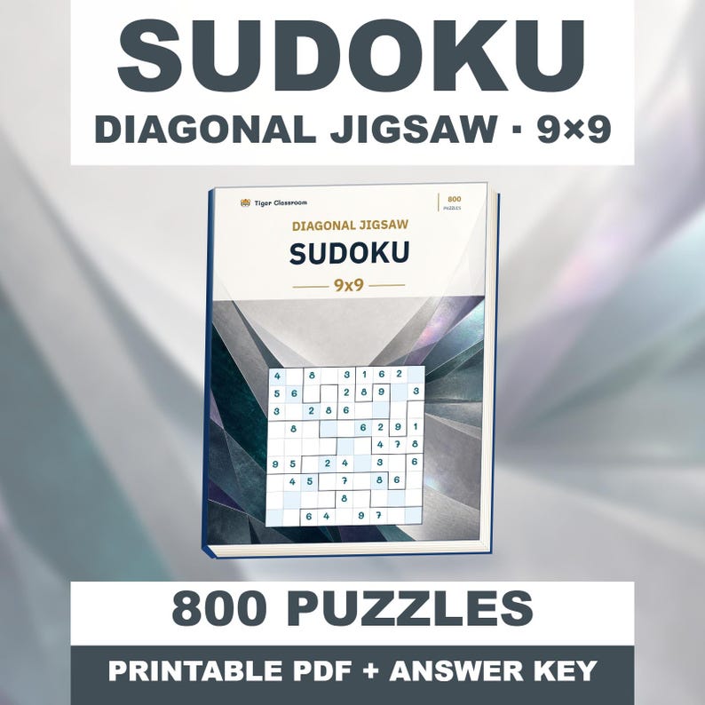 Diagonal Jigsaw Sudoku 9x9: 800 Printable Puzzles with Answers zdjęcie 1