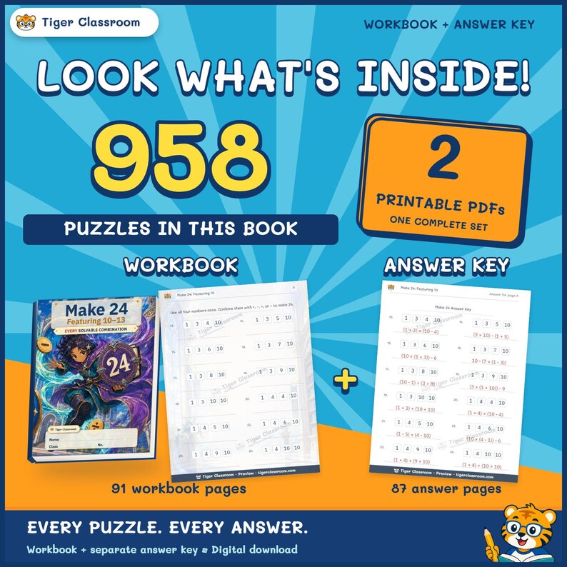 Make 24 Printable Math Puzzles: All Possible Solvable Sets Featuring 10–13 image 5