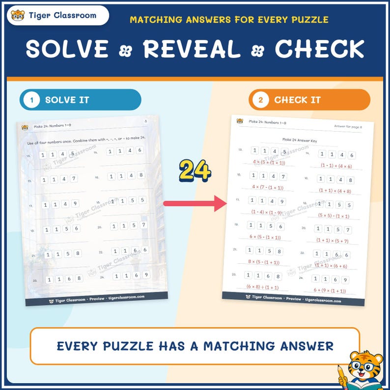 Make 24 Printable Math Puzzles: All Possible Solvable Sets, Numbers 1–9 image 6