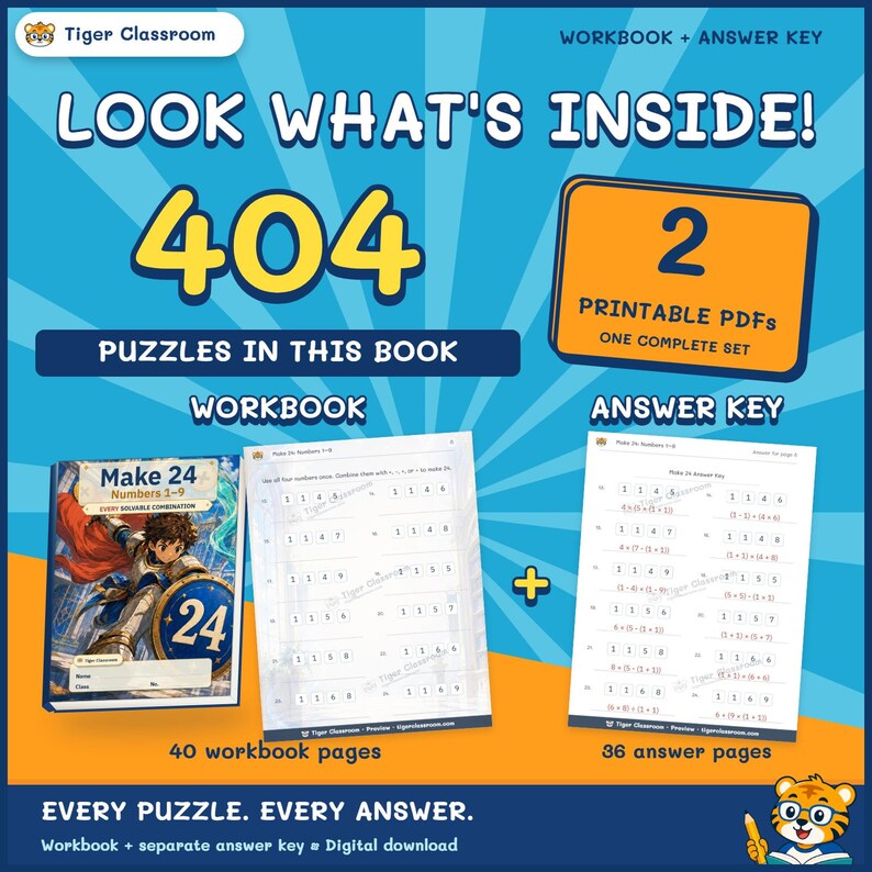 Make 24 Printable Math Puzzles: All Possible Solvable Sets, Numbers 1–9 image 5