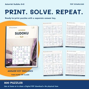 Asterisk Sudoku 9x9: 800 Printable Puzzles with Answers immagine 10