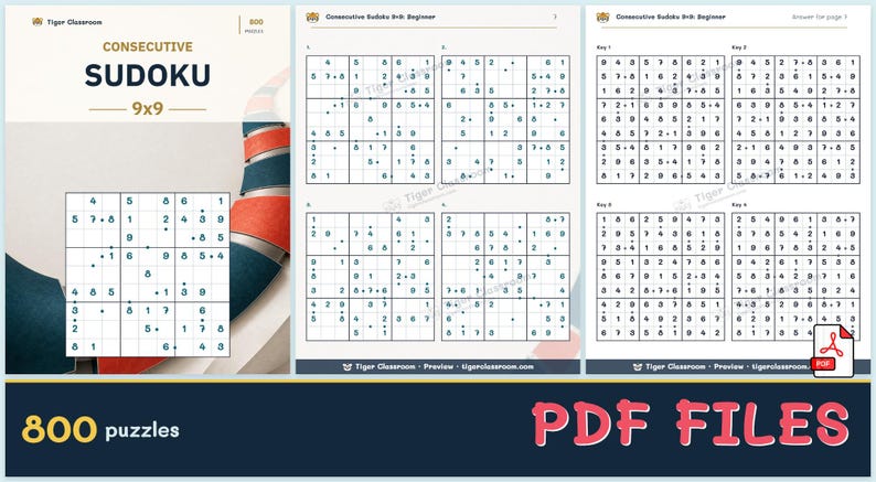 Consecutive Sudoku 9x9: 800 Printable Puzzles with Answers image 12