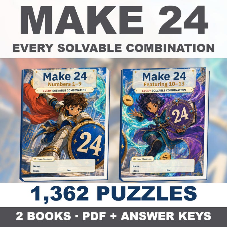 Make 24 Printable Math Puzzles: All Possible Solvable Sets, 1–13 Bundle image 4