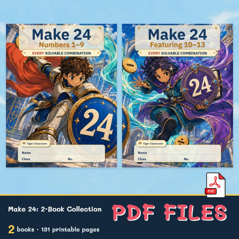 Make 24 Printable Math Puzzles: All Possible Solvable Sets, 1–13 Bundle image 3