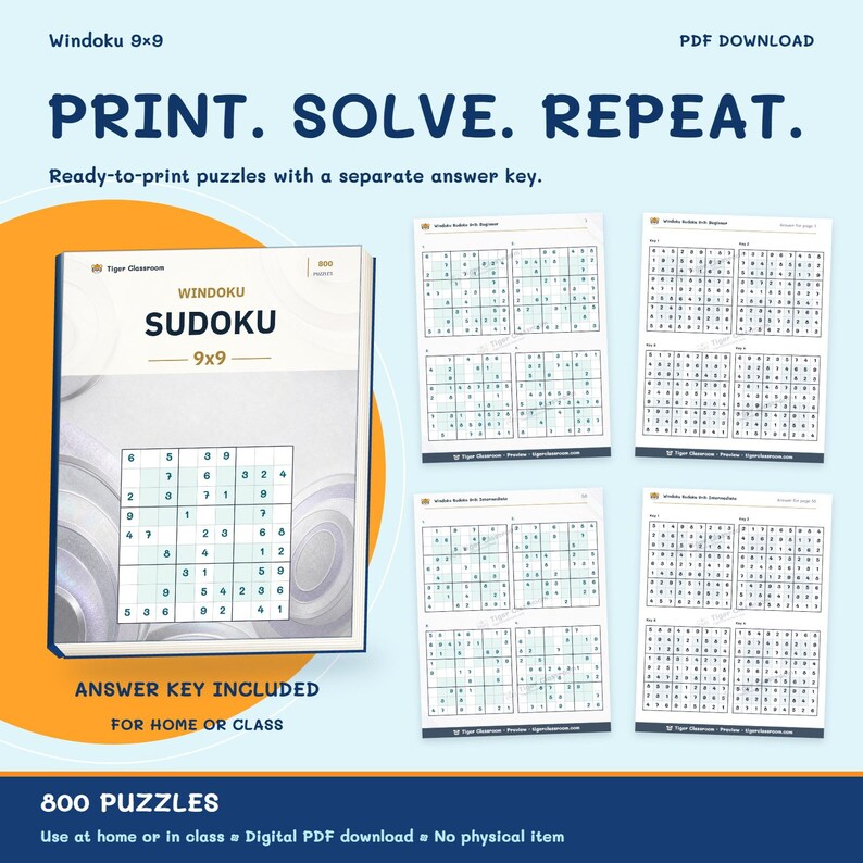 Windoku Sudoku 9x9: 800 Printable Puzzles with Answers 画像 10