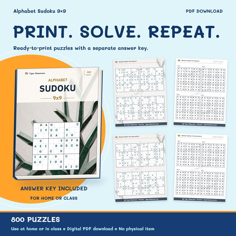 Alphabet Sudoku 9x9: 800 Printable Puzzles with Answers imagem 10