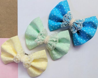Cute hair bow (6 colours) "lolita" fashion style bow hair clip, spotty polka dot lace girls hair bow ~ barrette clip hair accessories