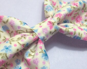 Rustic "mori" hair bow, floral pattern fabric bow hair clip, pastel pink/blue cute flower hair bow ~ clip in rustic hair accessories