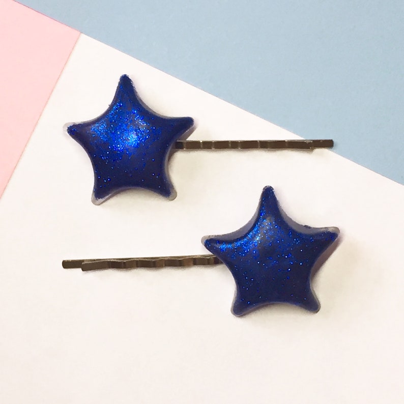 Glitter star bobby pin hair clips, 2 pcs star hair clip set 6 colours Cute clip in star hair accesssories, resin art hair clip image 7