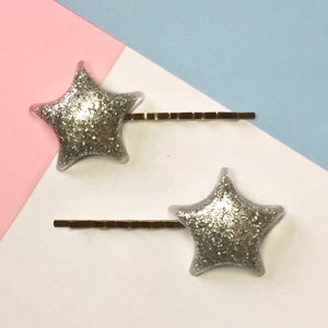 Glitter ster bobby pin haarclips, 2 stuks ster haarclip set 6 kleuren Leuke clip in ster haaraccessoires, hars kunst haarclip afbeelding 6