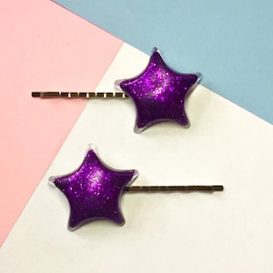 Glitter star bobby pin hair clips, 2 pcs star hair clip set 6 colours Cute clip in star hair accesssories, resin art hair clip image 8