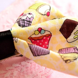 Cute hair bow, kitsch cupcake pattern fabric bow hair clip yellow/blue clip in hair accessories choice of 2 image 7
