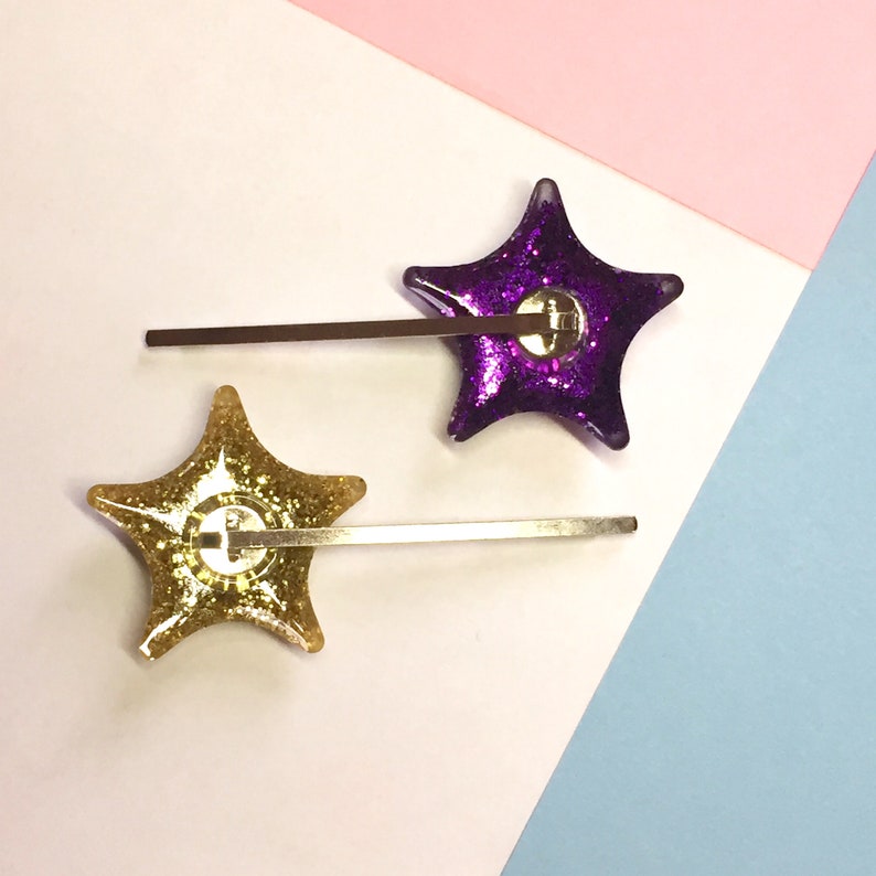 Glitter star bobby pin hair clips, 2 pcs star hair clip set 6 colours Cute clip in star hair accesssories, resin art hair clip image 10