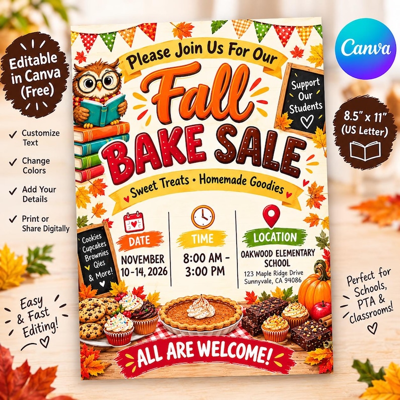 Editable Fall Fundraiser Flyer Template, Canva School Event - Etsy
