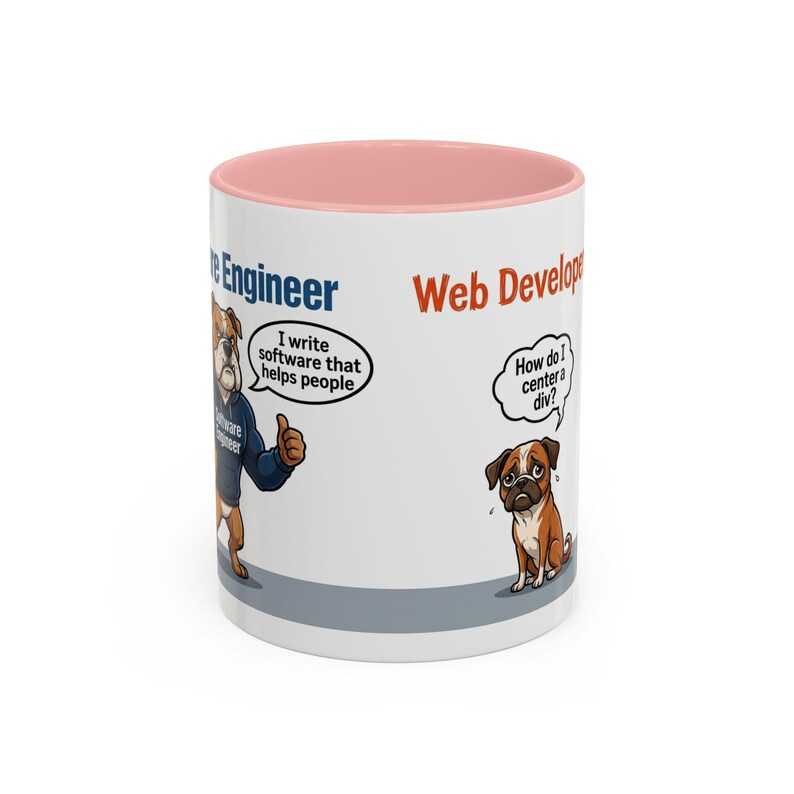 Tazza con cane con cartone animato "Sviluppatore Web vs Ingegnere del Software" / Tazza da caffè divertente per programmatori immagine 12