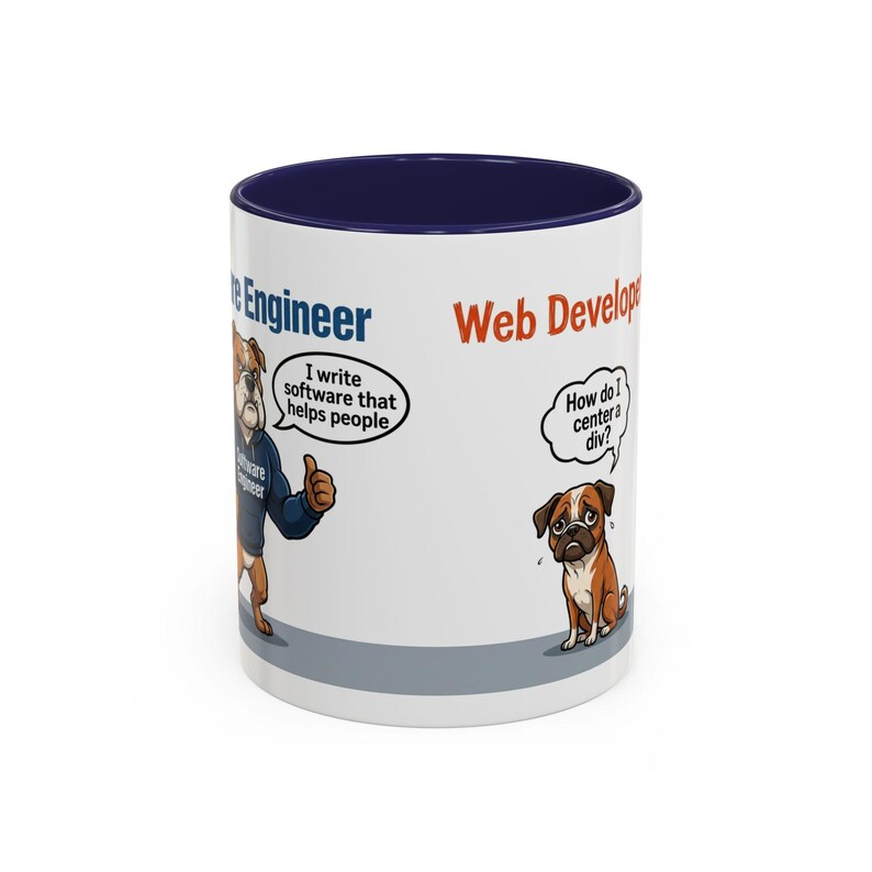 Tazza con cane con cartone animato "Sviluppatore Web vs Ingegnere del Software" / Tazza da caffè divertente per programmatori immagine 6