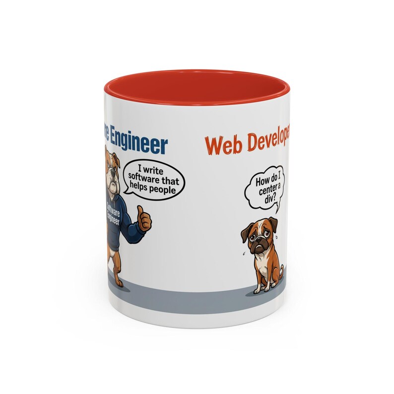 Tazza con cane con cartone animato "Sviluppatore Web vs Ingegnere del Software" / Tazza da caffè divertente per programmatori immagine 18