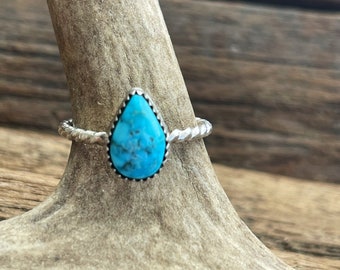 Blue bird turquoise teardrop silver ring