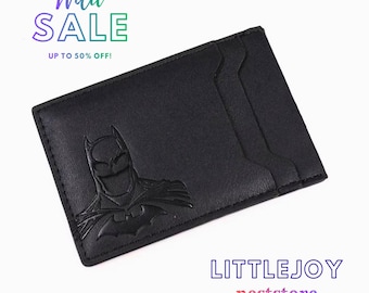 Portafoglio in pelle personalizzato con mazza da pipistrello, maschera da supereroe, porta carte, portafoglio per documenti d'identità da supereroe...