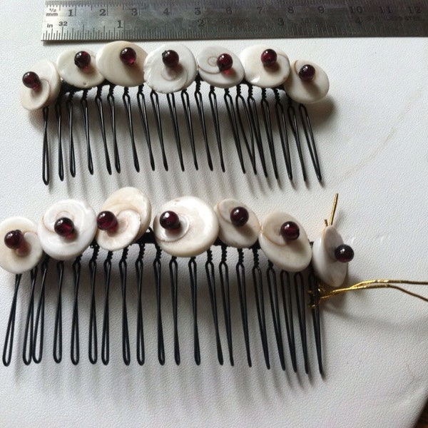 Garnet & Shell Hair Comb Set