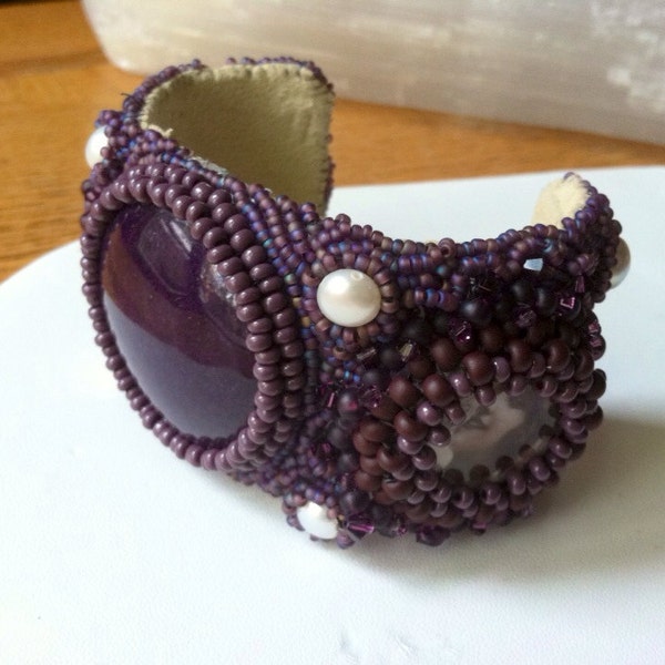 Sepia & Plum Bead Embroidered Cuff