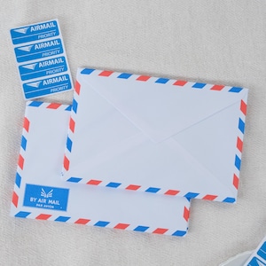Sobres para correo aéreo, Sobres antiguos para correo aéreo, Colección de sobres para correo aéreo, Sobres sin usar de Par Avion, Sobres para correo aéreo con rayas rojas y azules