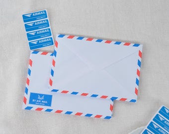 Vintage Airmail Envelopes: Red and Blue Striped Par Avion,