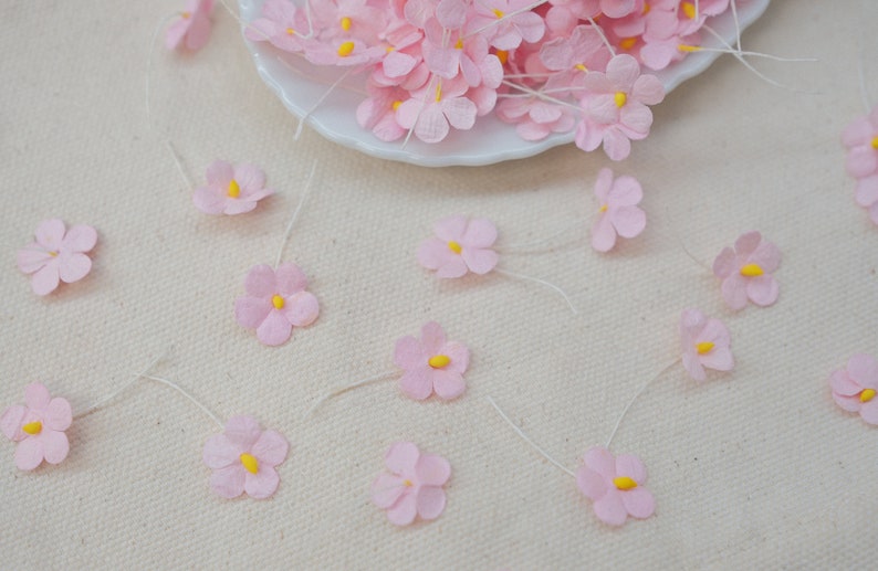 Pink Flower Mulberry Paper, Handmade Paper flowers, Card Making, Pink Paper Blossoms, Pink Cherry Blossom Flowers, Flower Embellishments image 5