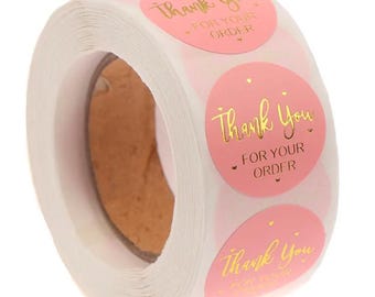 Thank You Stickers, Gold Foil, Pink Business Stickers
