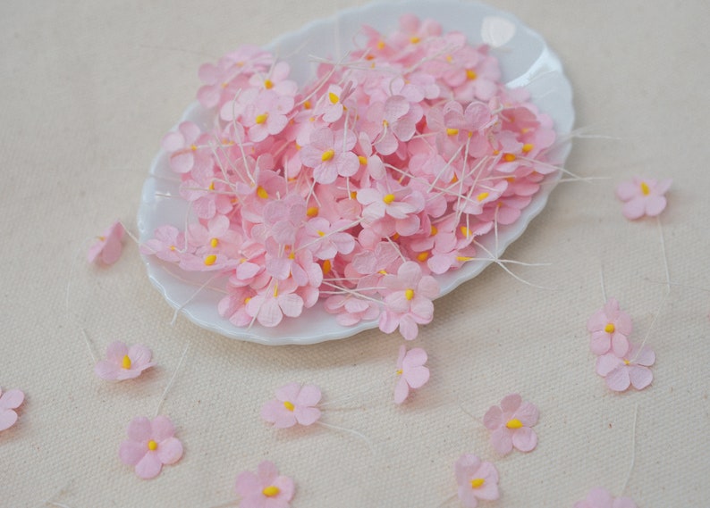 Pink Flower Mulberry Paper, Handmade Paper flowers, Card Making, Pink Paper Blossoms, Pink Cherry Blossom Flowers, Flower Embellishments image 4