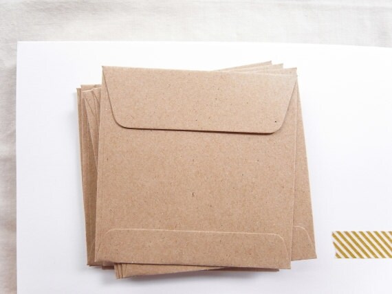 Set of 50 Kraft Brown Square Envelopes 9.5cmX9.5cm.