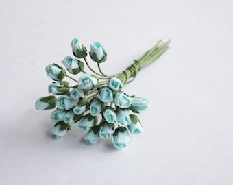 Micro Mini Rose Buds, Tiny Light Blue Paper Rose Buds, Mini Mulberry Paper Rose Buds