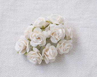 Ivory Mulberry Paper Roses, DIY Wedding Craft Supply