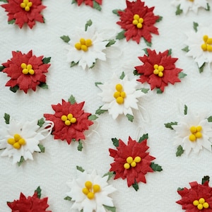 Red & White Mulberry Paper Poinsettia Flowers - Christmas Decoration, Set of 20
