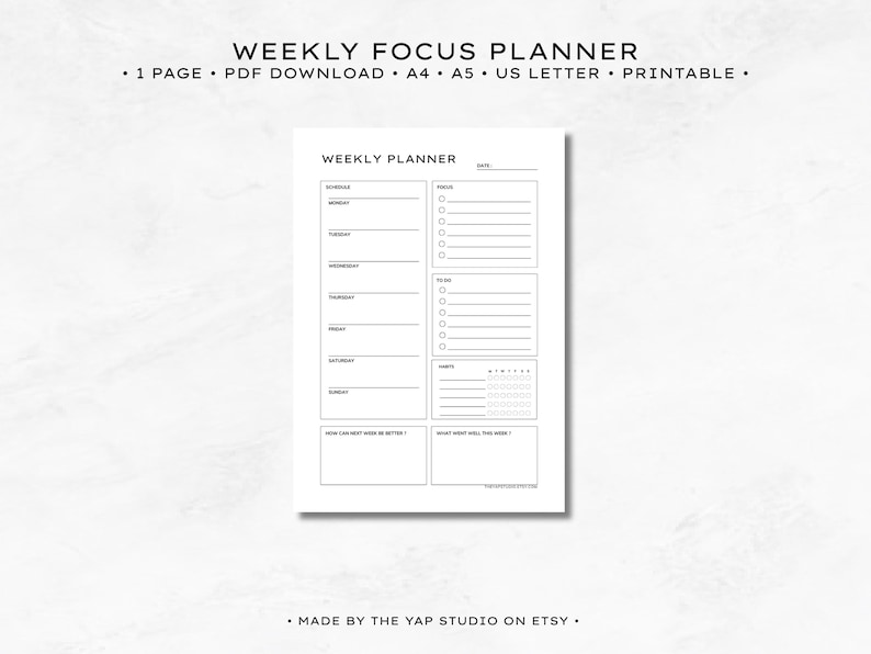 Reflection Planner Weekly Focus & Reflection Planner Printable | Habit Tracker Review ...