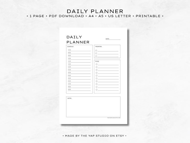 Daily Planner Printable | Simple Daily Schedule | Daily to Do List ...