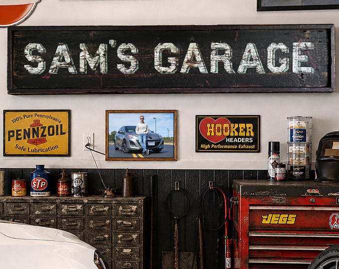 Rustic Garage Sign with Personalized Name