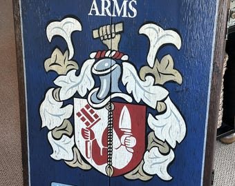 Rustic Dartboard Cabinet with Custom Hand-Painted Crest, Shield, or Coat-of-Arms