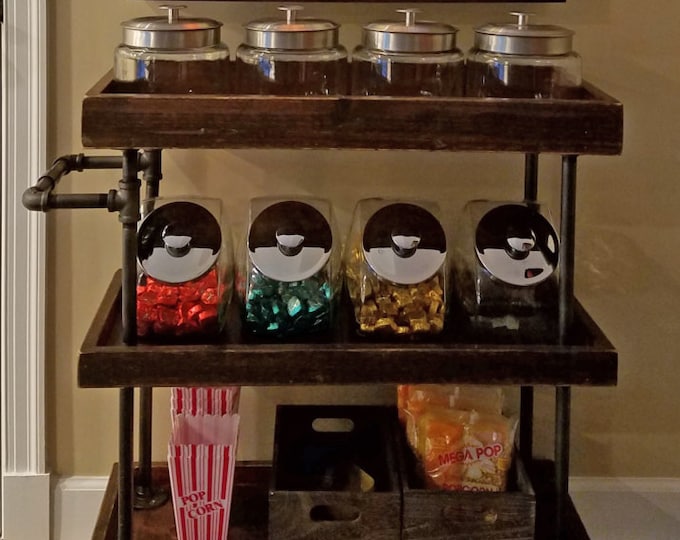 Rustic Home Theater Candy Cart with Industrial Metal Piping