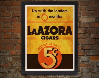 Cigar Art Print, Giclee, 17 x 22, Vintage, LaAzora Cigar