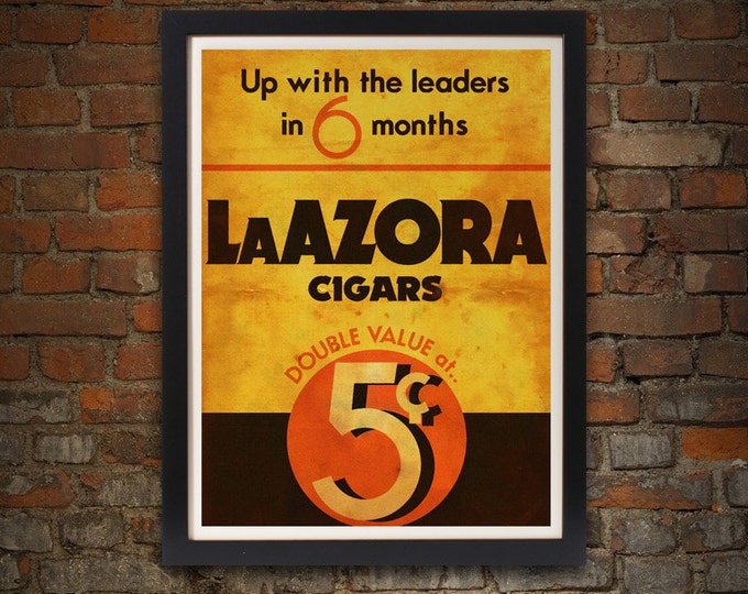 Cigar Art Print, Giclee, 17 x 22, Vintage, LaAzora Cigar