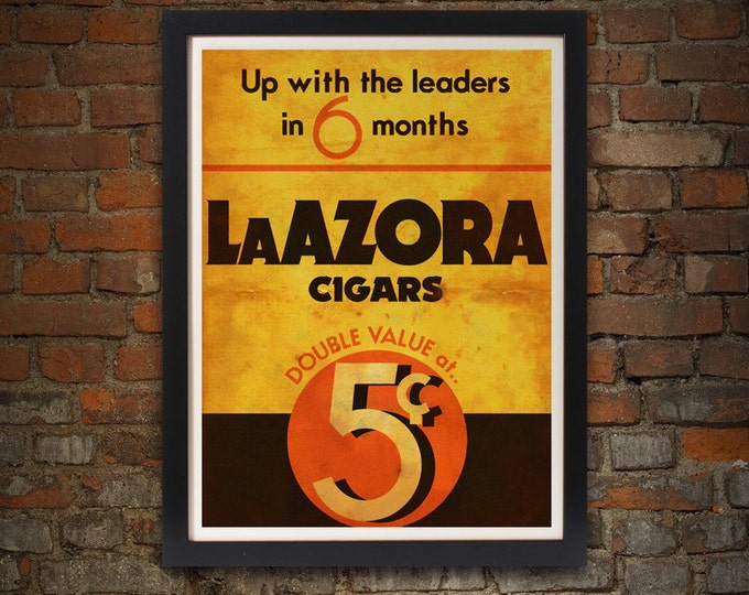 Cigar Art Print, Giclee, 17 x 22, Vintage, LaAzora Cigar