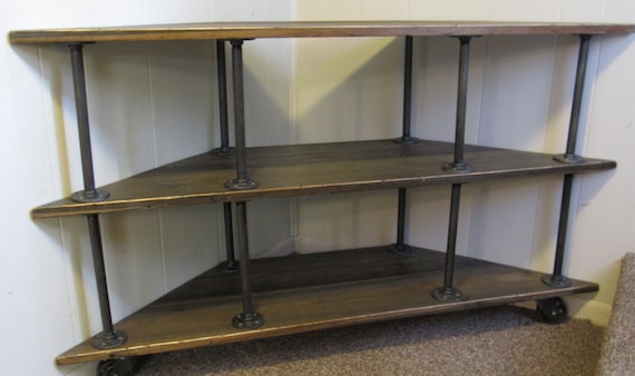 Corner TV Stand Industrial Iron and Wood for 46 to 52 Tvs Etsy