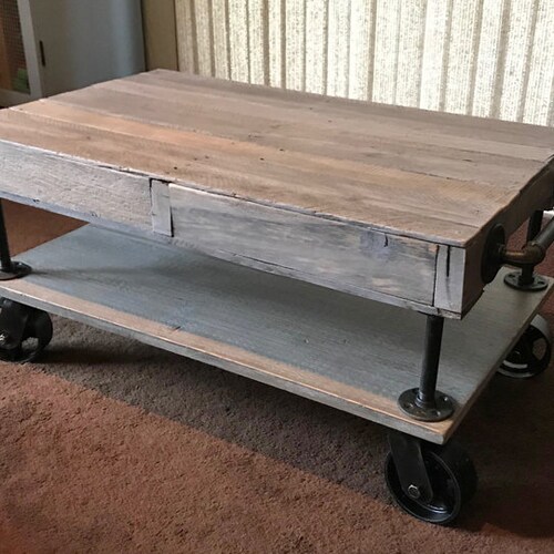 Industrial Railroad Coffee Table Cart With Shelf Industrial Railroad Coffee Table Cart, Rustic Factory Cart Coffee Table Taiwan