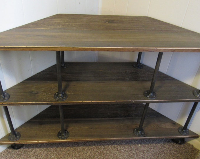 Corner TV Stand, Industrial, Iron and Wood, for 46" to 52" TVs