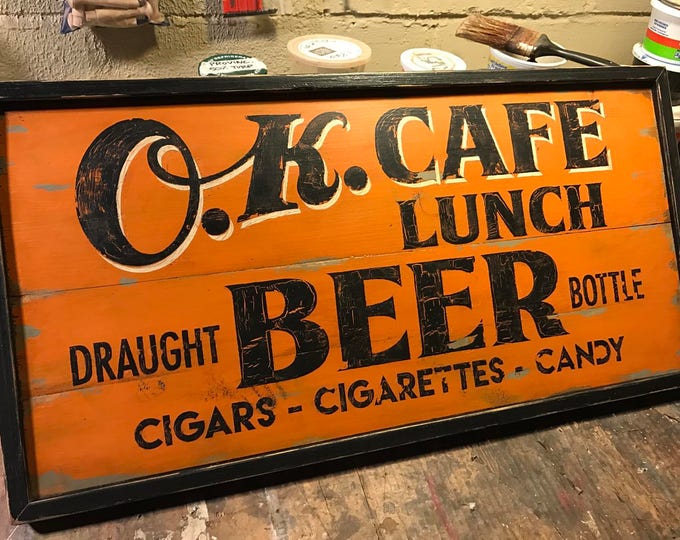 Retro OK Cafe Sign, Hand Painted