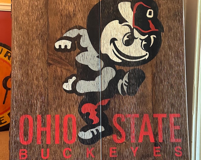 Rustic Dartboard Cabinet with Custom Hand-Painted College Team Logo Graphics